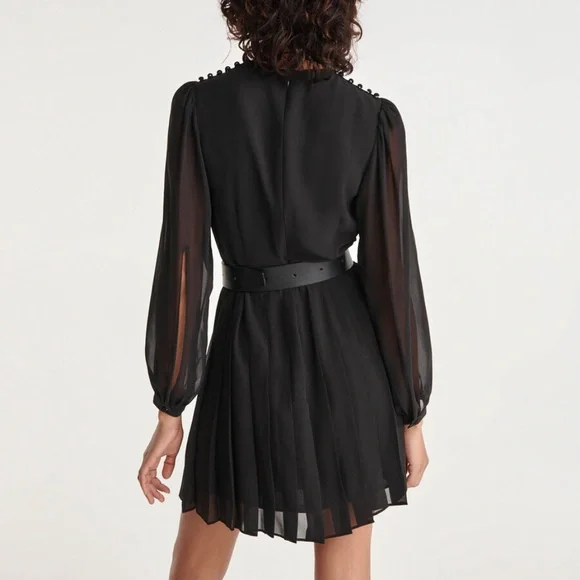 Pleated Short Black Dress W/ Shoulder Buttons - the Kooples size small (1) NWT - Picture 3 of 9